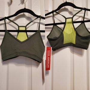 NWT Good American Women's fitness yoga Green Sports bra Workout top